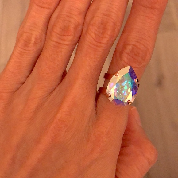 Aurora Borealis Pear Crystal Statement Ring - Picture 8 of 17